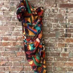 Farm Rio Geometric Print One-Shoulder Dress